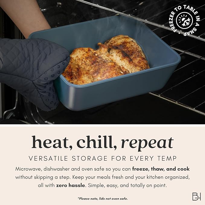 Ceramic Coated Glass Food Storage Container | No PTFE, PFOA, PFAS, and BPA | Reusable Non Toxic Meal Prep Container with Glass Lid | Easy To Store | 8 Cup Square [Dusk]