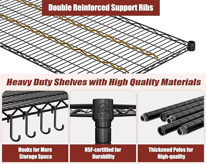 PrimeZone 60" W x 24" D x 76" H Heavy Duty Wire Storage Shelves with Wheels, 4 Tier Adjustable NSF Certified Garage Shelving Unit, Rolling Metal Organizer Shelf Rack for Warehouse, Pantry, 3 Packs