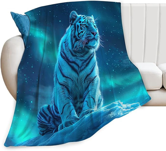 Tijuboni White Tiger Throw Blanket Tiger Gifts for Girls Boys Women Men Kids Adults Soft Flannel Fleece Blanket for Couch Sofa Bed Home Decor 60"x80"