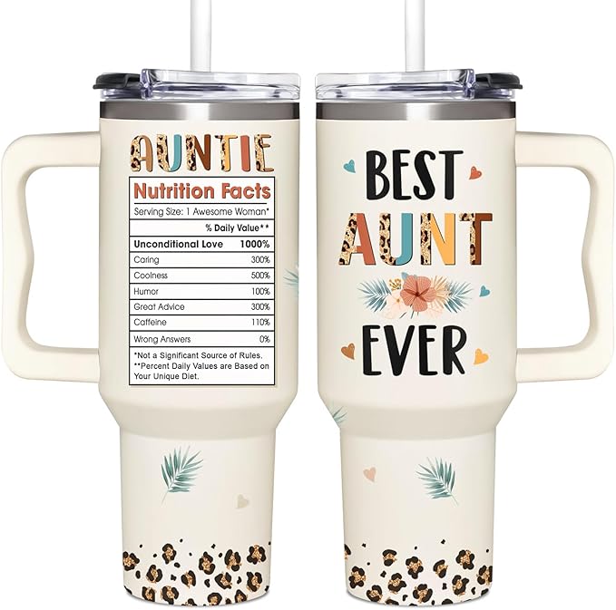 Mothers Day, Christmas, Birthday, Gift for Auntie, Aunts - Gifts for Aunt, Auntie - Aunt Gifts from Niece, Nephew - Gift for New Aunts - 40oz Tumbler With Handle & Straw