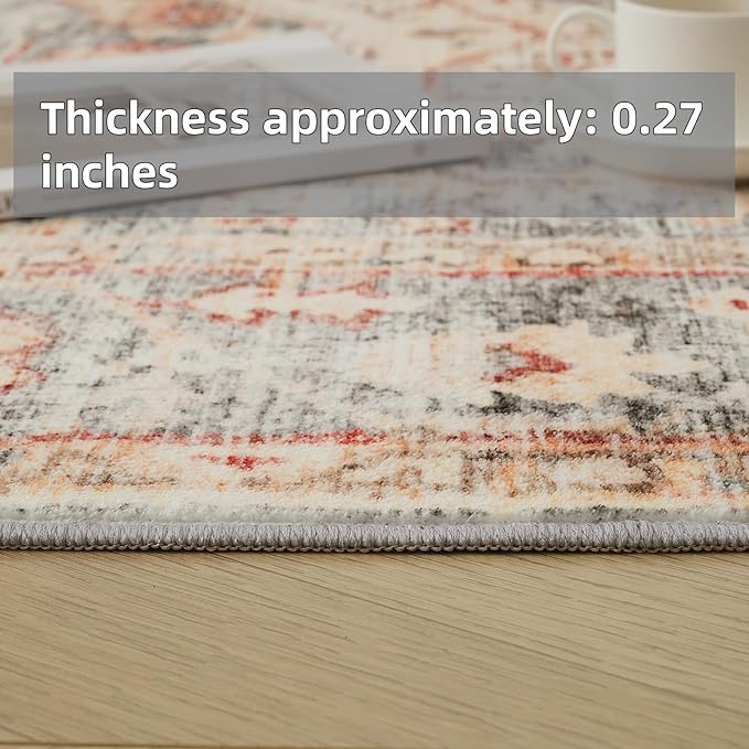 Area Rug 6x9 Large Living Room,Machine Washable Rugs,Stain Resistant Soft Thin Non-Slip Floral Carpet, Boho Vintage Home Decor,for Indoor Bedroom,Office,Farmhouse,Dining,Dorm