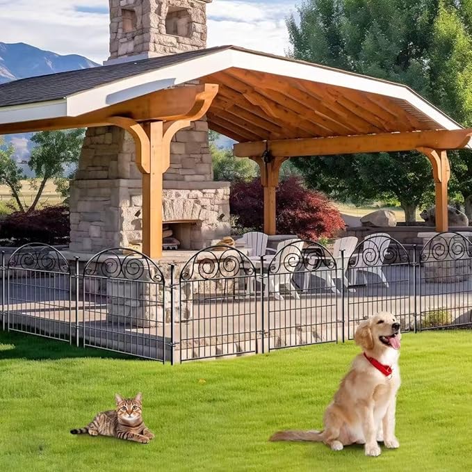 Tall Garden Fence Animal Barrier with Gate, 36 in(H) 8 Panels Garden Fences and Borders for Dogs, Dog Fence Outdoor for Yard, Total Length 17.5 Ft Metal Temporary Fencing│Patented