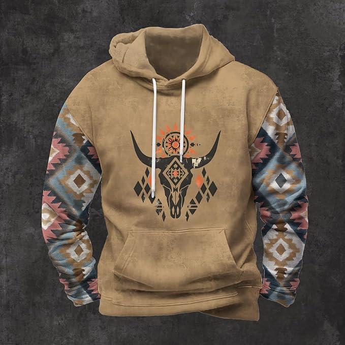 Mens Hooded Sweatshirt Vintage American Element Long Sleeve Fall Hoodie Classic Drawstring Front Pocket Pullover