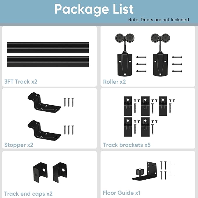 6FT Heavy Duty Exterior Barn Door Hardware Kit, BarnBase Box Rail Door Hardware kit, Outdoor Barn Door Hardware Kit for 1 Door(Door not Include), 450 lbs Capacity, Black