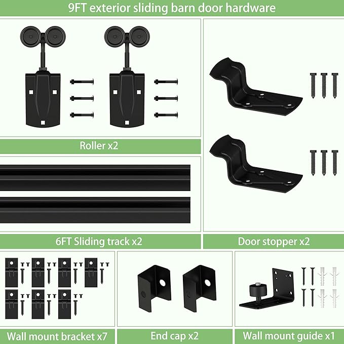 9FT Black Box Rail Exterior Sliding Barn Door Hardware Track Kit, Heavy Duty Barn Door Track Set, Wall Mount Outdoor Weatherproof Single Barn Door Hardware with 5 Track Brackets(No Doors）