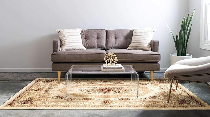 Unique Loom Versailles Collection Traditional Classic Floral Motif Area Rug (5' 0 x 8' 0 Rectangular, Ivory/ Tan)