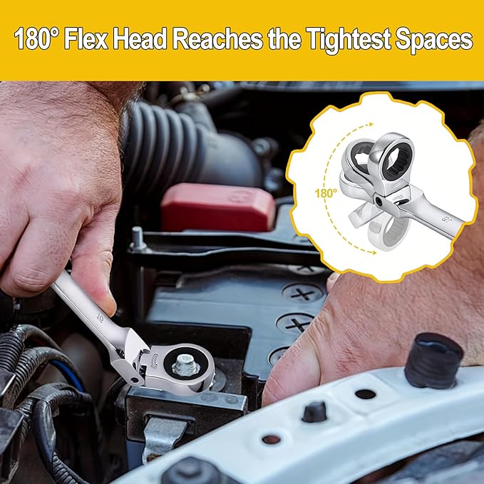 Ratcheting Wrench Set 16 Pcs, Multifuctional Combination Ended Spanner Kit Metric 6-22MM Chrome Vanadium Steel Flex-Head Ratchet Wrenches with Carrying Bag