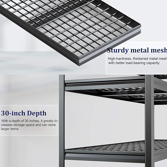 72" W Storage Shelves Heavy Duty Garage Shelving 30" D Metal Shelving Unit, 4 Tier Adjustable Shelves, 3500LBS Steel Industrial Shelving for Basement Warehouse Commercial, 72" W*30" D*72”H