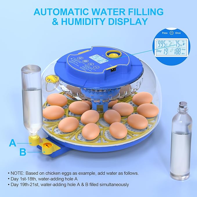 18 Egg Incubators for Hatching Eggs with Temperature Control, Egg Incubator with Automatic Egg Turning and Humidity Display, Built-in Egg Candler Incubator for Chicken Eggs, Duck, Goose & Quail