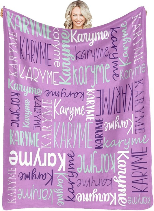 Personalized Blankets with Names Baby Gifts for Girls Boys Custom Soft Fleece Sherpa Name Blanket for Kids and Adults Birthday for Daughter Son Granddaughter Grandson (Light Purple)