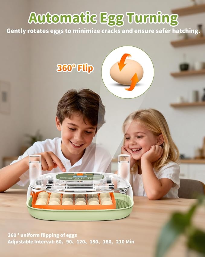 Egg Incubator for 24 Chicken Eggs with Automatic Turner, Digital Temperature Control & Humidity Display, Candler, Poultry Hatcher for Chicken, Duck, Quail, Birds (Green)
