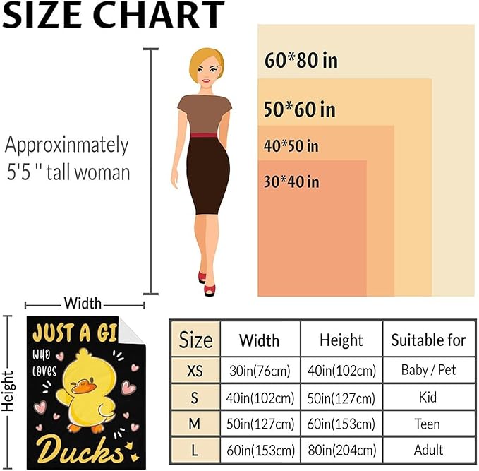 Duck Throw Blanket - Soft, Fuzzy & Warm - 40x50 Inches Small Blanket for Couch, Sofa - Black Cute Throw Gift for Girls, Boys