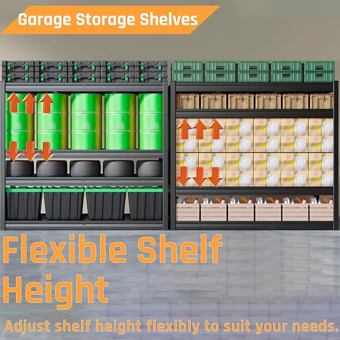 30" D Storage Shelves, 72" W Garage Shelving Heavy Duty Metal Adjustable Garage Shelves, Shelving Units Industrial Shelving for Warehouse, 72" W x 30" D x 72" H,Black