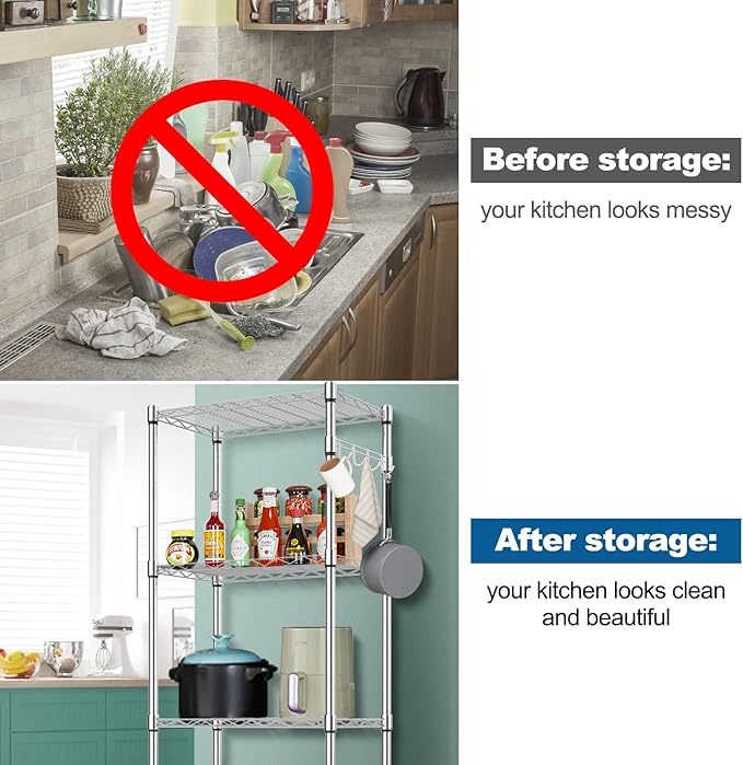 Himimi 5-Tier Storage Shelf Wire Shelving Unit on Wheels Heavy Duty Metal Shelves Adjustable Steel Rack Organization for Kitchen Garage Basement, Silver