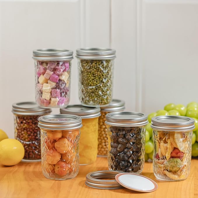 12 Pack 16 oz Wide Mouth Mason Jars with Silver Metal Lids, Canning Jars for Overnight Oats, Food Storage, Dry Food, Snacks, Candies