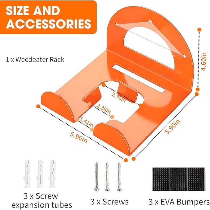 Weed Eater Hanger, Garage Organizer Trimmer Rack Wall Mount, Garden Power Tool Holder Garage Hooks for Grass Trimmer, Hedge Trimmer, Leaf Blower and Chainsaw Storage, 1 Pack