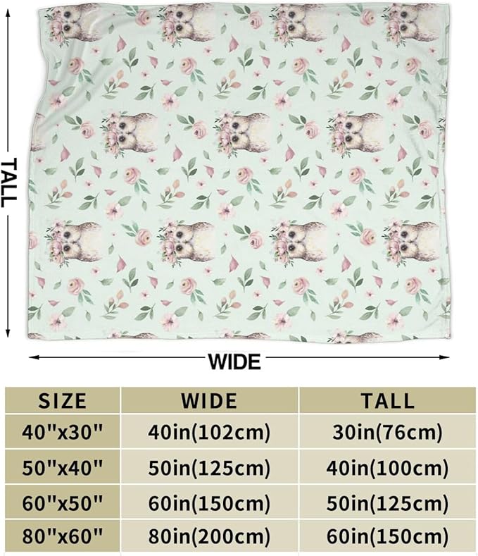 Owl Blanket Super Cozy Soft Owl Flower Throw Blanket Warm Plush Fluffy Owl Stuff Gifts for Women Girls Fleece Flannel Gift Blankets for Men Adults 60"X50"