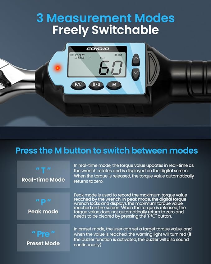 GOYOJO Digital Torque Wrench, 60Nm&44.25 ft/lb High-Precision 3/8-Inch Drive, Professional Tool for Auto Repair, Bicycle, Motorcycle Maintenance, and DIY Projects
