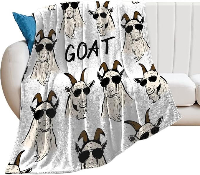 Goat Blanket for Girls - 60x80 Inches Twin Size - Soft Fuzzy Plush Throws Gift - White Funny Throw Blanket for Bed, Couch, Living Room