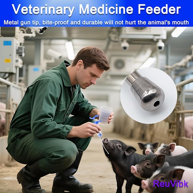 2Pcs 20ML Livestock Syringe, Reusable Adjustable Goat Drench Syringe, with 1 Drench Nozzle 10 Needles, Suitable for Chickens, Ducks, Geese, Lambs, Piglets Cub