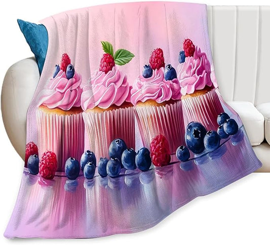 Tijuboni Pink Cupcakes Throw Blanket Dessert Gifts for Girls Women Boys Men Kids Adults Soft Flannel Fleece Blanket for Couch Sofa Bed Home Decor 50"x60"