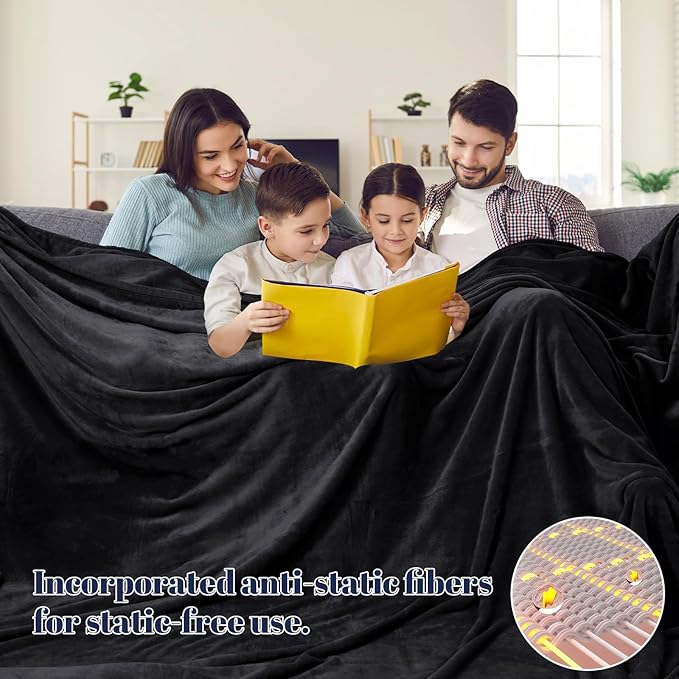 PHF Oversized King Fleece Blanket 120"x120", No Shed No Pilling Big Soft Blanket, Extra Large 10'x 10' Lightweight for Bed, Sofa Travel and Camping, Suitable for All Season, Black