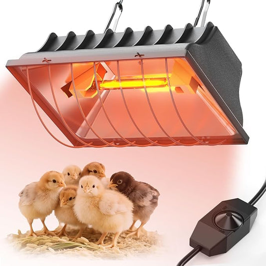 Chicken Coop Heater, Halogen Heat Lamp for Chickens, Ducklings, Goslings & Turkey, Safe Infrared Heating Lamp, Infinite Temperature Control, 50-250W, Even Heating, Adjustable Height, Gray