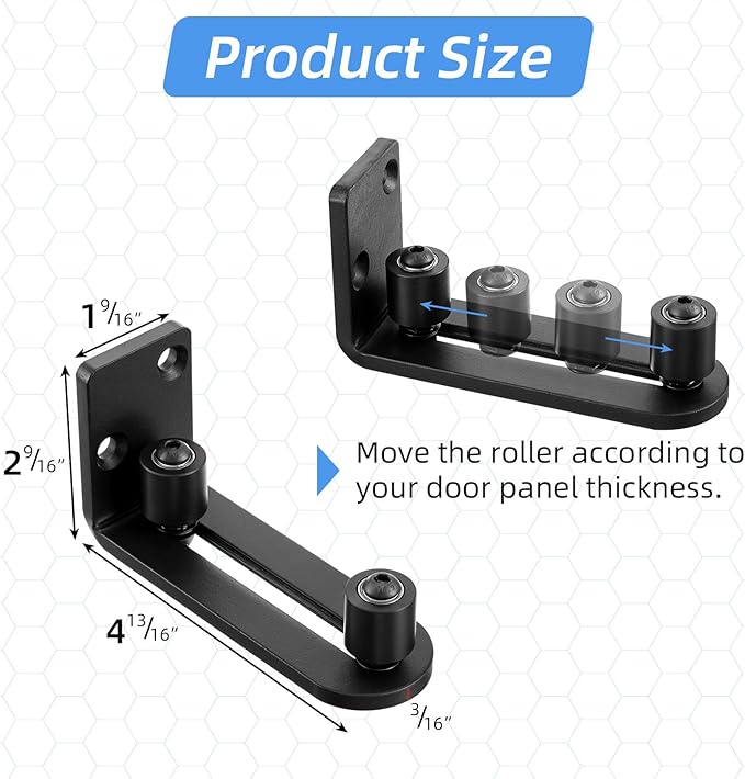 4 Pcs Black Sliding Barn Door Floor Guide Flush Design Wall Mount Bottom Adjustable Roller Flat Non Scratch Barn Door Hardware Kit (2 Assemble Setup Options)