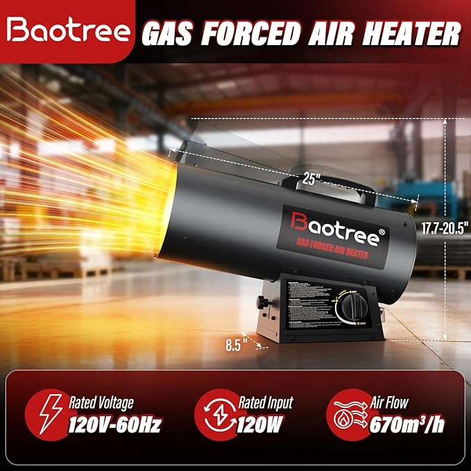 12,500 BTU Forced Air Propane Heater, 10 ft Hose with Regulator Included,Portable Space Heater for Garage, Adjustable Liquid Propane for Shop, Jobsite, Construction Sites