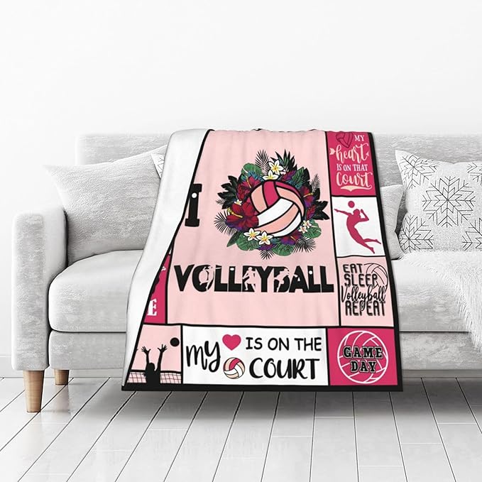 Super Soft Warm Volleyball Fleece Throw Blanket for Teen Girls & Women - Cozy Fluffy Lightweight Flannel Gifts for Kids & Adults - 50"X40"