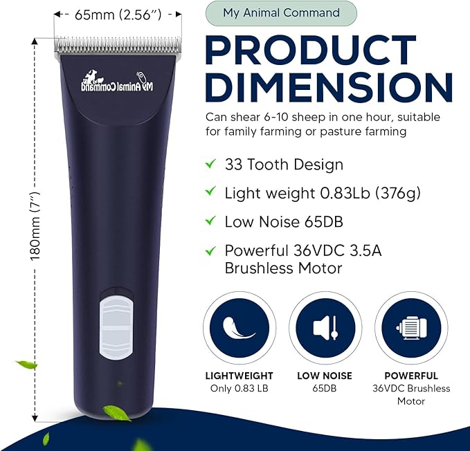 Professional Livestock Clippers for Grooming , Lightweight, Powerful Due to Our Innovative Brushless Motor, Thick Coats Trimmer for Sheep, Horses, Pigs, Farm Animals and Large and XL Dogs (Rescued)