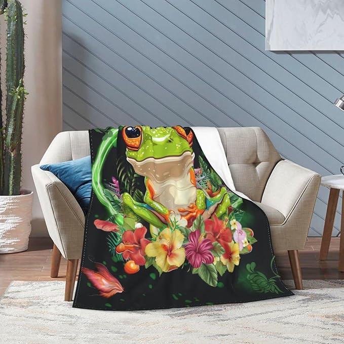 Frog Blanket Super Cozy Soft Animal Throw Warm Plush Fluffy Stuff Gifts for Women Girls Fleece Flannel Gift Blankets for Kids Adults 80"X60"