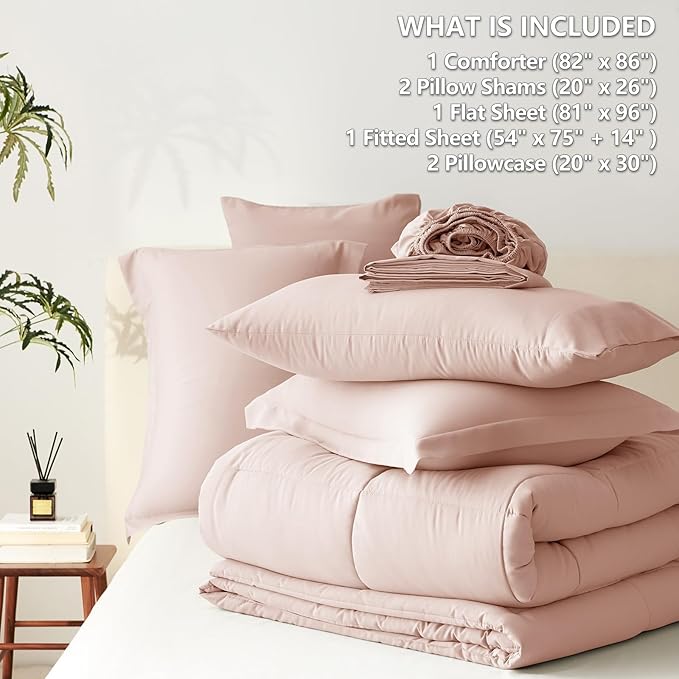 CozyLux Full Size Comforter Sets Blush Pink - 7 Pieces Bed in a Bag Full, Oeko-Tex Certified Bed Set, All Season Soft Bedding Set with Down Alternative Comforter, Sheets, Pillowcases & Pillow Shams