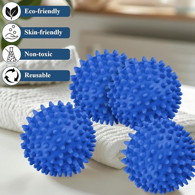 6 Pack Laundry Balls for Dryer, Dryer Balls Laundry Reusable, Dryer Ball Plastic Pellet Packs for Fabric Soften, Reduce Wrinkle and Less Static Cling- Dark Blue