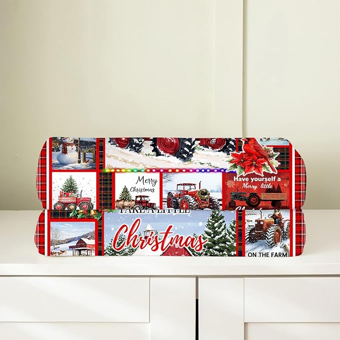 Christmas Blanket, Red Truck Throw Blanket, Winter Snow Gifts Blankets Snowman Stuff Fleece Flannel Plush for Girls Women Lovers Adults Soft Bedding Gift for Sofa Bed Office Decor 40"X50"