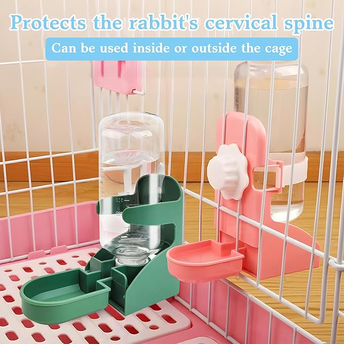 kathson Rabbit Water Dispenser for Cage 17 Oz Hanging Guinea Pig Water Bottle No Drip Gravity Automatic Bunny Water Bottle No Leak Small Animal Water Bottle for Chinchilla Ferret Hamster（White）
