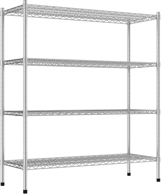 Commercial NSF Listed Chrome Stationary Wire Shelving Kit 18" x 48" x 54", with 4 Shelves Perfect for Warehouse, Walk-in Refrigerator, Freezer, Grocery Store, Restaurant, Dishroom