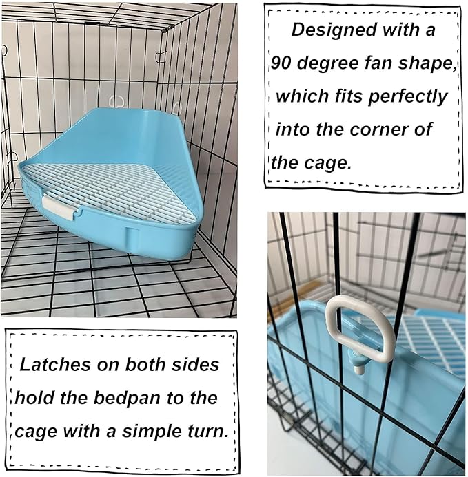 kathson Rabbit Litter Box Bunny Toilet Triangle Potty Trainer Corner Large Bedding Box Pet Pan for Rabbits Chinchillas Ferrets Guinea Pigs Galesaurs(Blue)