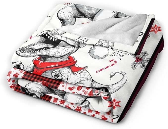 Mudiwa Christmas Dinosaur Blanket Cute Dinosaur Flannel Plush Throw Blanket Cozy Dinosaur Decor Fleece Bedding Stuff Blanket Gifts for Dinosaur Lover Girls Boys Kids Adults Women Bed Travel 60"x80"