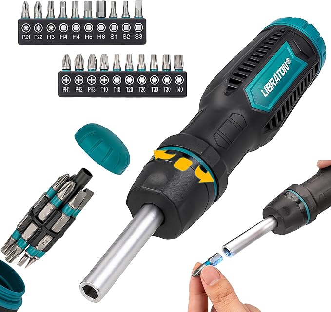 Screwdriver Set, Ratcheting Screwdriver, Multi-Bit Ratchet Screwdriver, 33-In-1Magnetic Screwdriver Set, Ratchet Screwdriver Set, Slotted/Philips/Pozi/Torx/Hex/Square Bits For Home, Auto & Diy