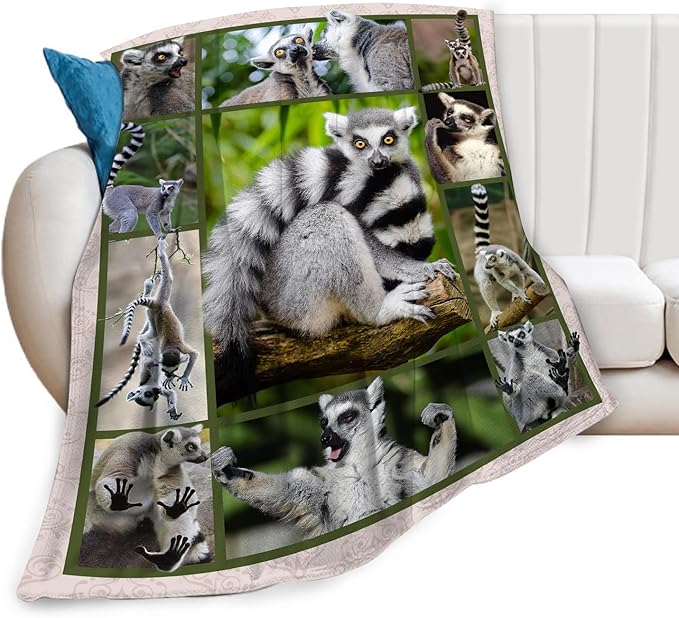 Lemur Blanket Gifts for Girls Boys Soft Warm Plush Wild Animal Lemur Throw Blanket Flannel Fleece Fuzzy Blankets for Kids Lover Bed Couch Living Room Decor 60"X50"