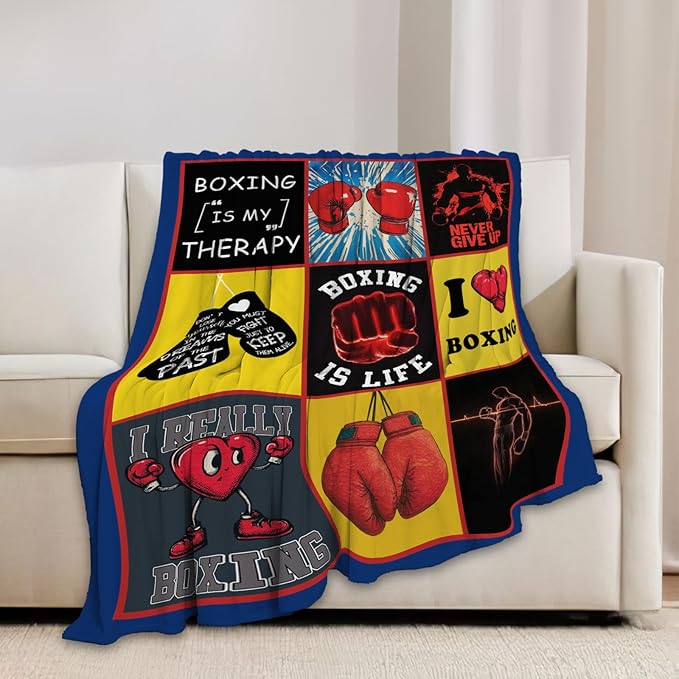 Boxing Blanket Boxing Gloves Sports Lover Throw Blankets Gifts for Girls Boys Kids Soft Cozy Fleece Plush for Couch Sofa Bed 80"x60"