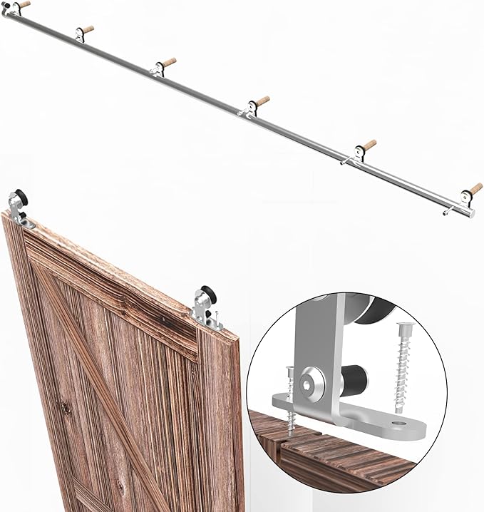 TSMST 9.6FT Sliding Barn Door Hardware Kit, Top Mount Stainless Steel Heavy Duty Sturdy Barn Door Track for Single Wood Door, Slide Smoothly Quietly (T Style)