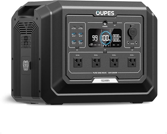 OUPES Mega 1 Portable Power Station 2000W (Surge 4500W), 1024Wh LiFePO4 Battery Solar Generator, Expandable to 5kWh, UPS, for Home Backup Power, Camping & Road Trips (Solar Panel Optional)