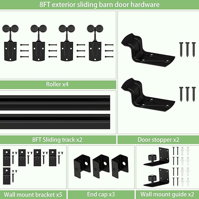 8FT Black Box Rail Exterior Barn Door Hardware Track Kit for 2 Doors, Heavy Duty Barn Door Track Set, Wall Mount Outdoor Weatherproof Double Door Hardware with 5 Track Brackets(No Doors