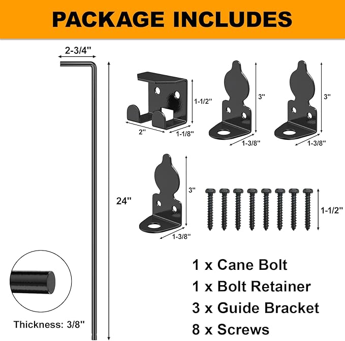 24" Cane Bolt Drop Rod for Gate, Heavy Duty Gate Latch for Wooden Fence Metal Gates, Gate Ground Stopper Hardware for Wood PVC Vinyl Metal Gates, 1 Pack