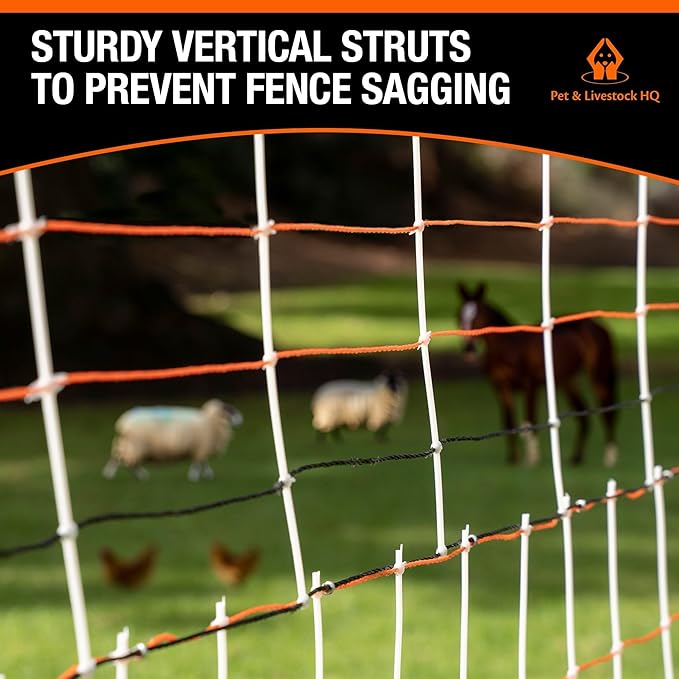 Premium Semi-Rigid Electric Poultry Netting Fence 48" x 164' - Portable Pre-Assembled Electric Fencing for Chicken Sheep Goats (19 Posts, 2 Spikes)