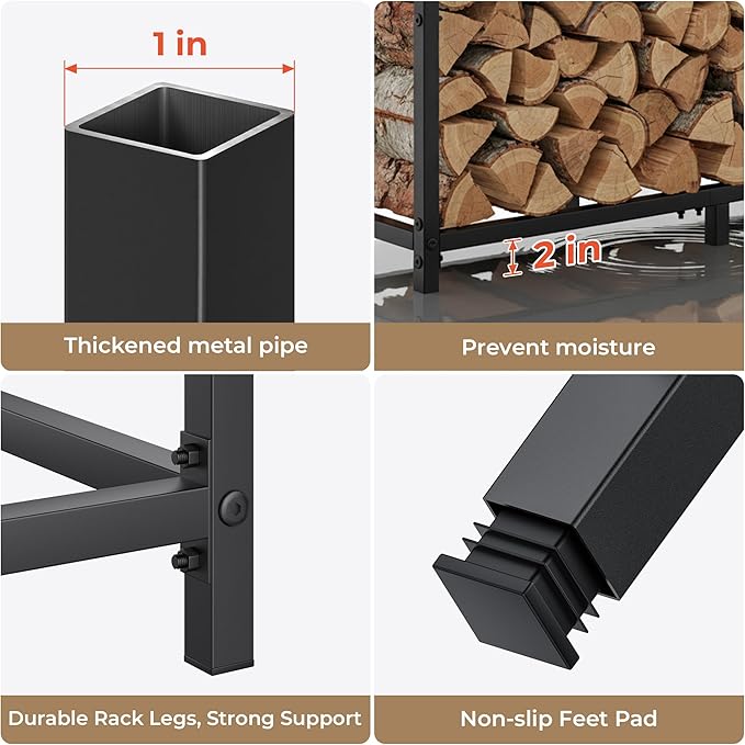 30 Inch Firewood Rack Outdoor with Log Carrier Bag, Indoor Fire Wood Holder, Metal Heavy Duty Log Holder, Rustproof Firewood Storage Tool for Fireplace Patio Deck