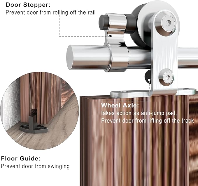 TSMST 8FT Sliding Barn Door Hardware Kit, Top Mount Stainless Steel Heavy Duty Sturdy Barn Door Track for Single Wood Door, Slide Smoothly Quietly (T Style)