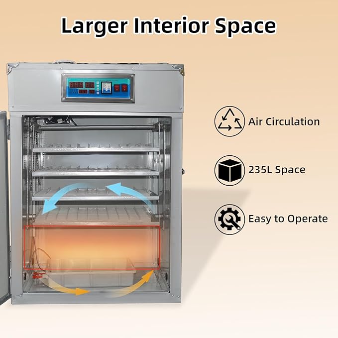 XKV 352 Egg Incubator with Automatic Egg Turning,Temperature Control and Humidity Control,Hatching Eggs,Chicken,Ducks,Poultry,Industrial Brooding Machine Chicken Incubator for Farm,Lab,Home,Indoor